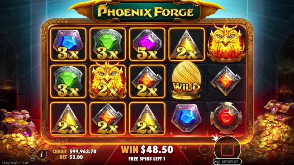 Phoenix Forge: USD 48.50 accumulated with one free spin remaining