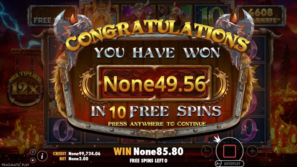 Power of Thor Megaways: free spins result: 85.8 (bonus buy)