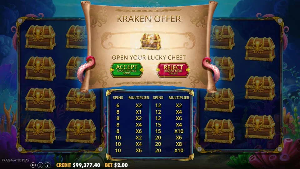 Release the Kraken 2: free spins option chosen (bonus buy) on round 1001
