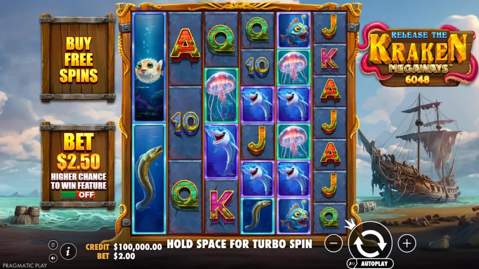 Play Release the Kraken Megaways demo at USD 2, Ante off