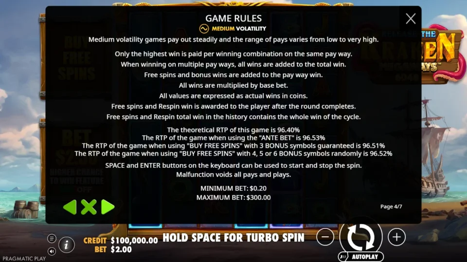 Release the Kraken Megaways rules, page 4