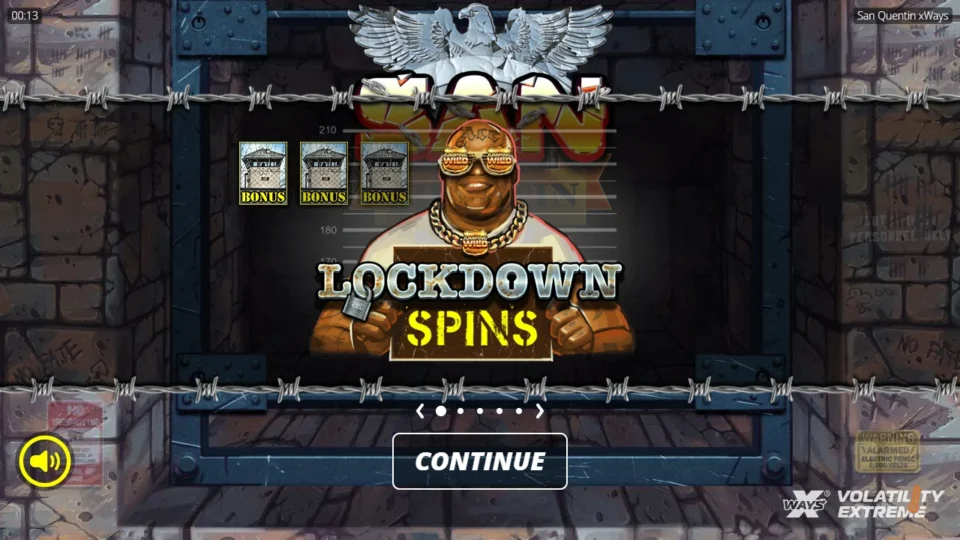 San Quentin xWays®: Intro slide: three Bonus symbols start Lockdown Spins