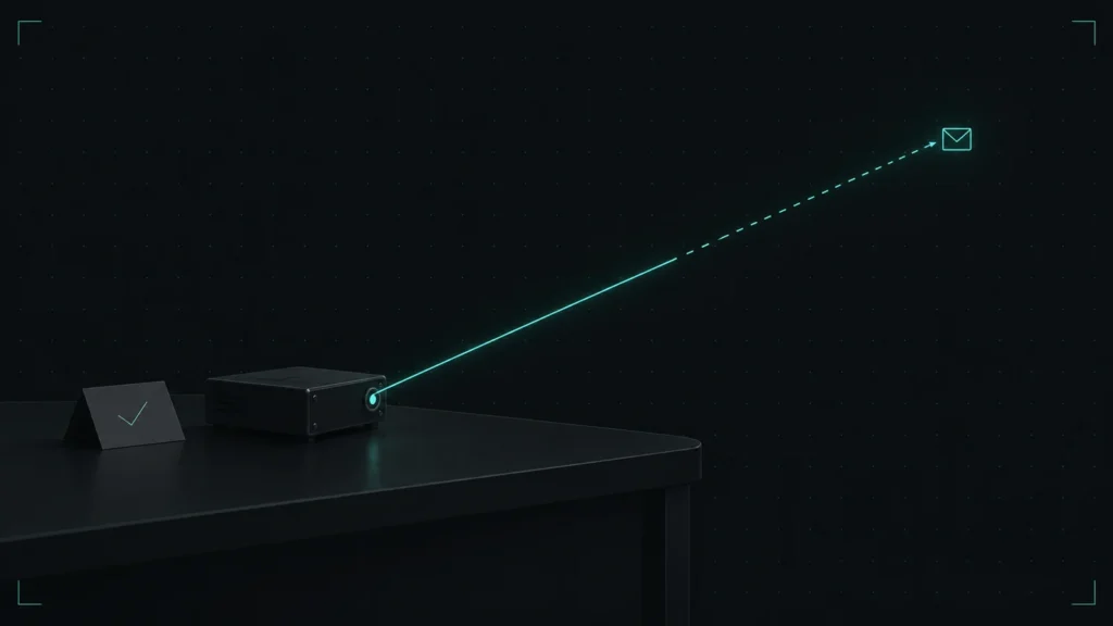Slotester Lab transmitter sending a teal signal line to an envelope icon