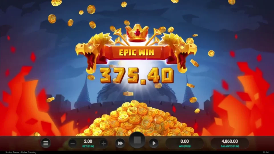 Snake Arena: Bonus buy result FUN 375.40 after four free spins
