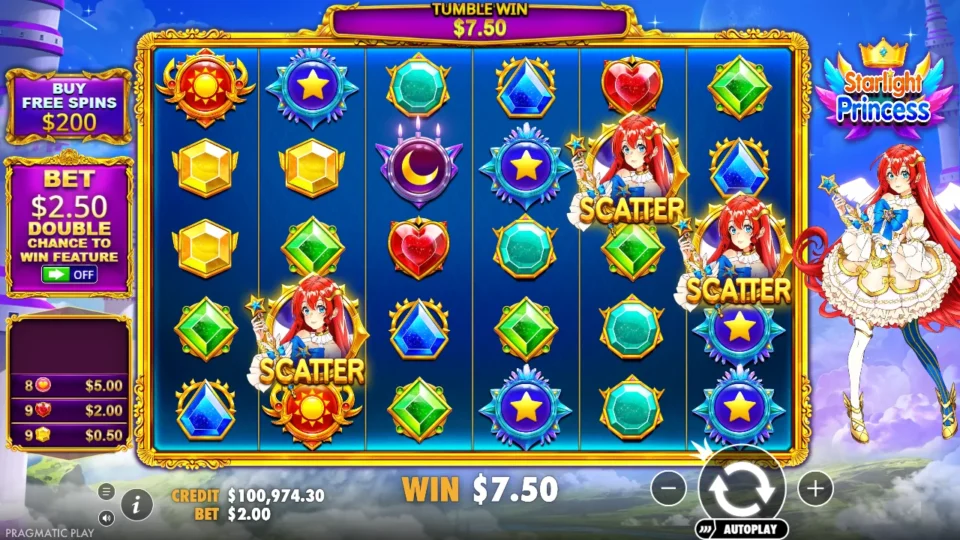 Starlight Princess: win 3.8x (7.5) on media spin 73