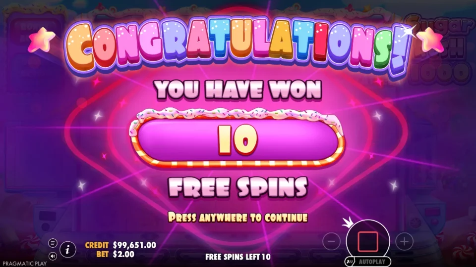 Sugar Rush 1000: free spins triggered (bonus buy) on round 1001