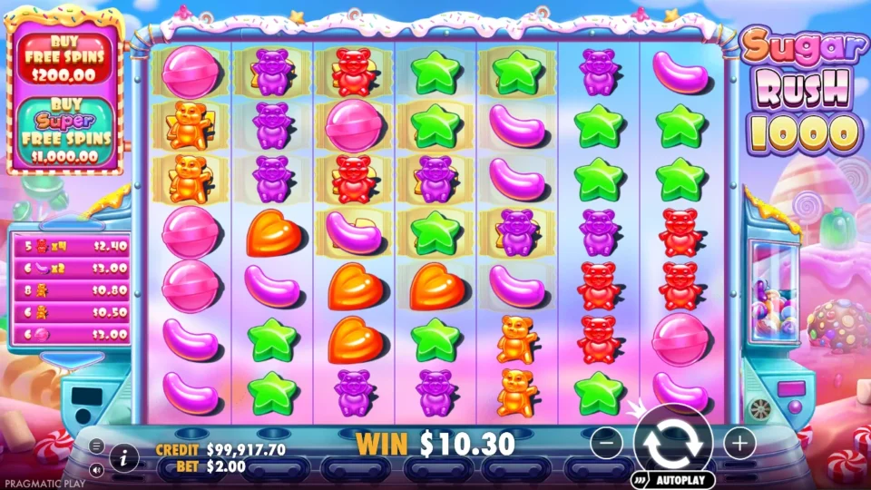 Sugar Rush 1000: win 5.2x (10.3) on media spin 58