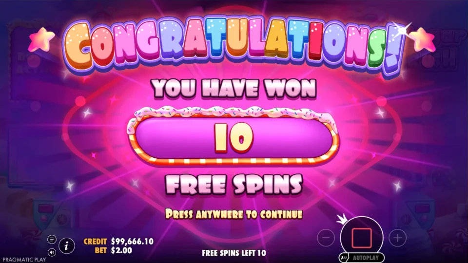 Sugar Rush: free spins triggered (bonus buy) on round 1001