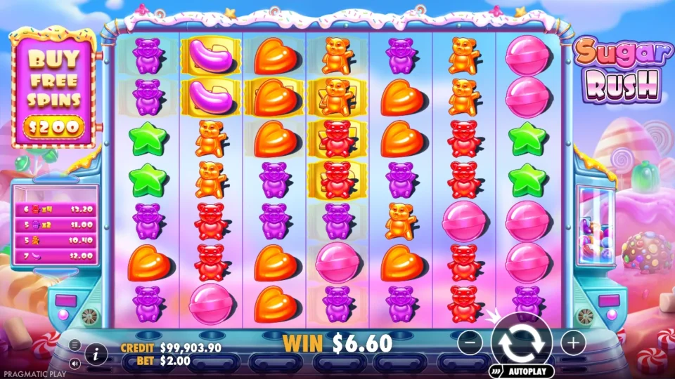 Sugar Rush: win 3.3x (6.6) on media spin 72