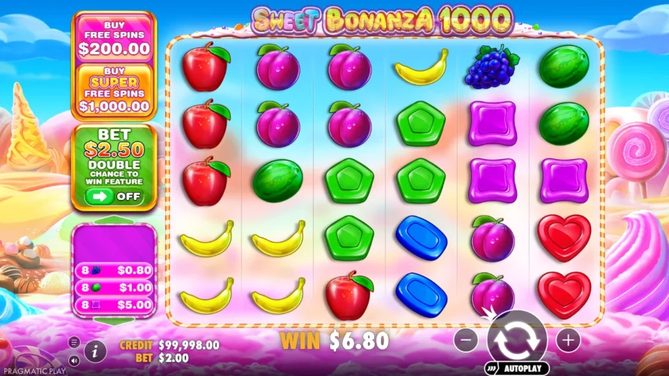 Sweet Bonanza 1000: win 3.4x (6.8) on media spin 13