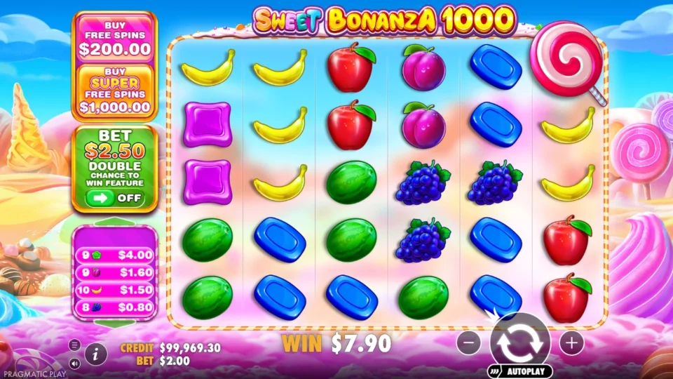 Sweet Bonanza 1000: win 4.0x (7.9) on media spin 43