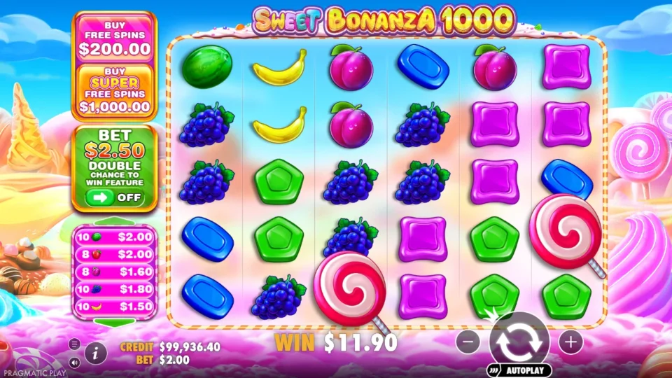 Sweet Bonanza 1000: win 6.0x (11.9) on media spin 77
