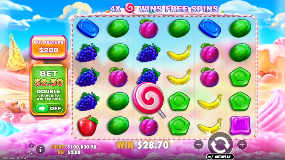 Sweet Bonanza: big win 14.3x (28.7) on media spin 31