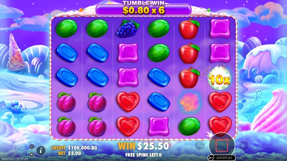 Sweet Bonanza: free spins result: 25.5 (natural trigger)
