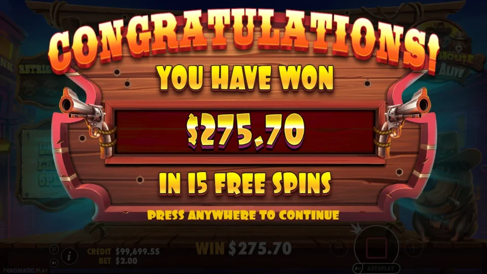 The Dog House Dog Or Alive: Purchased free spins result: USD 275.70 returned in 15 spins in the separate media session
