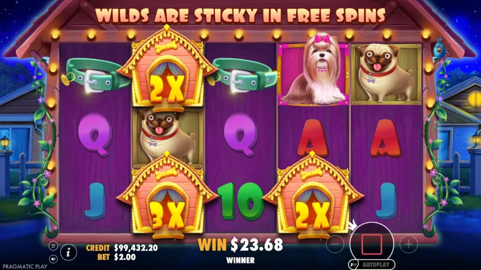 The Dog House: free spins result: 23.8 (natural trigger)
