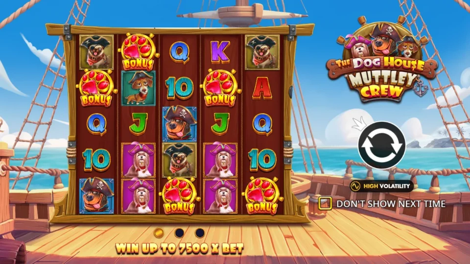 The Dog House Muttley Crew: Intro scene showing the pirate dogs and the 7,500x round limit.