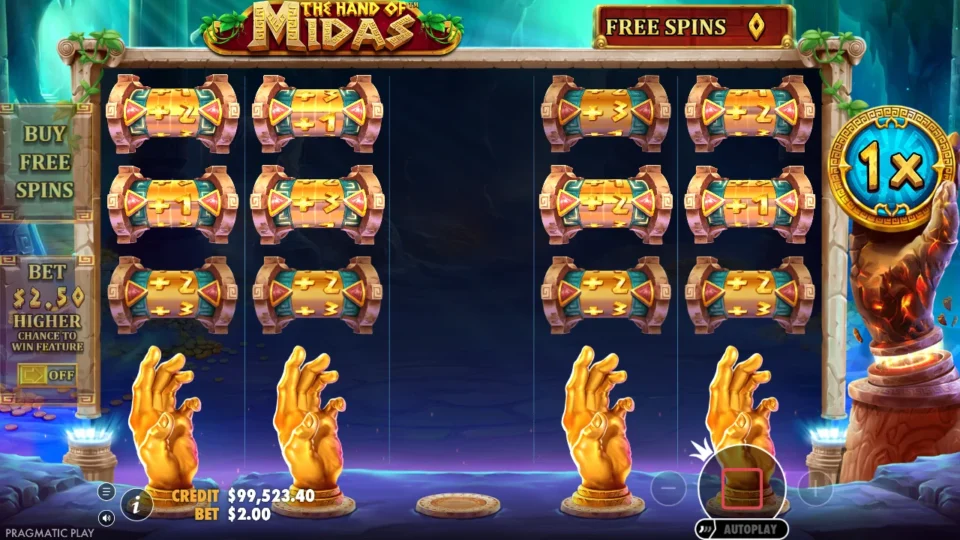 The Hand of Midas: free spins triggered (bonus buy) on round 1001