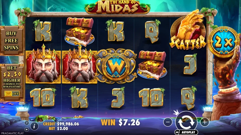 The Hand of Midas: win 4.5x (9.0) on media spin 10