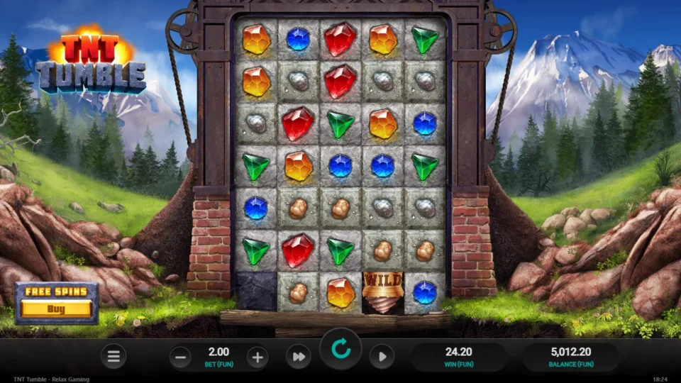 TNT Tumble: A Wild reaching the bottom row pays FUN 24.20 on media spin 8