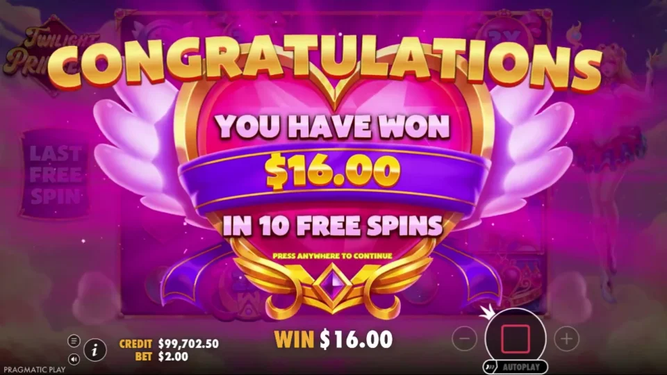 Twilight Princess: Purchased free spins result: USD 16 total return after ten spins