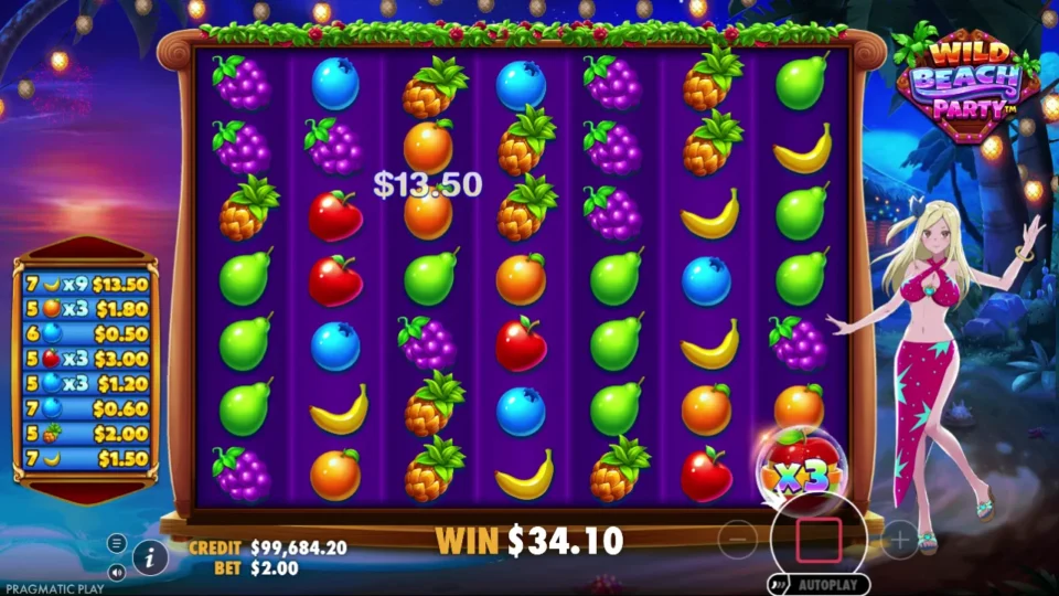 Wild Beach Party: A 9x banana award adds USD 13.50 during the nighttime feature
