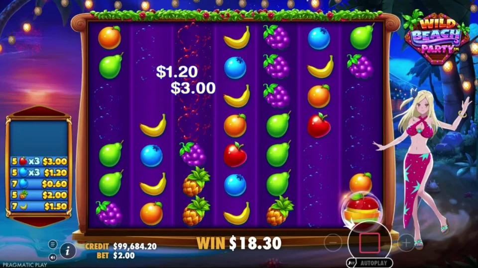 Wild Beach Party: Apple and blueberry awards each show 3x in the bonus payout list