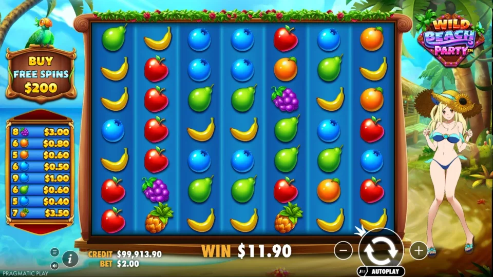 Wild Beach Party: Eight awards fill the fruit payout list before WIN reaches USD 11.90