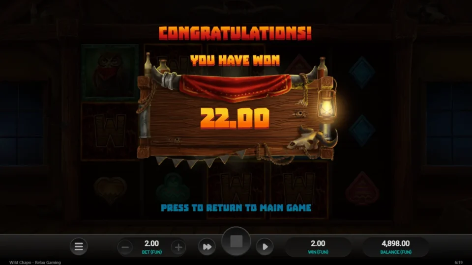 Wild Chapo: Bought free spins result: FUN 22 back from a FUN 120 ticket