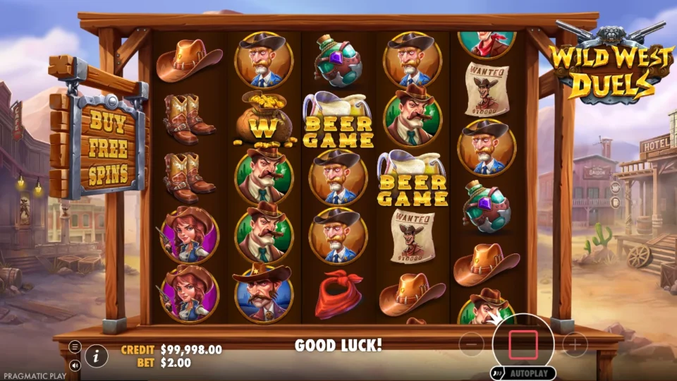 Wild West Duels: The five-by-five board at a USD 2 stake