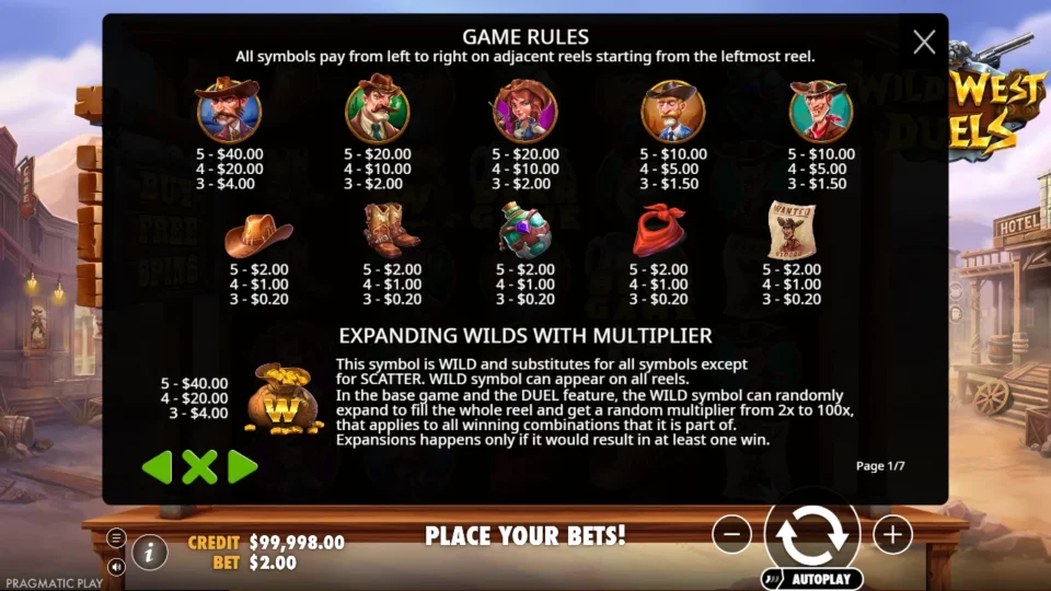 Wild West Duels rules, page 1