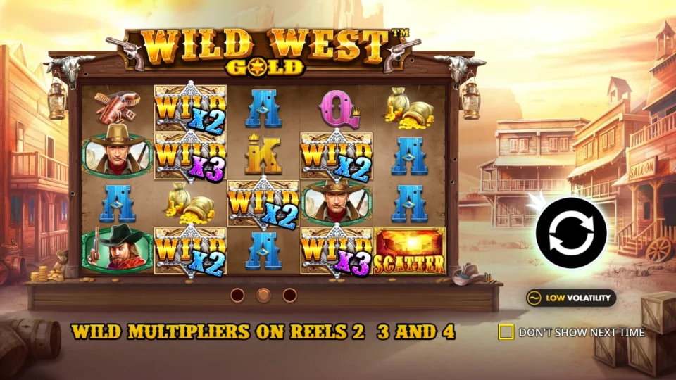 Wild West Gold: The guide places multiplier wilds on reels two, three and four.