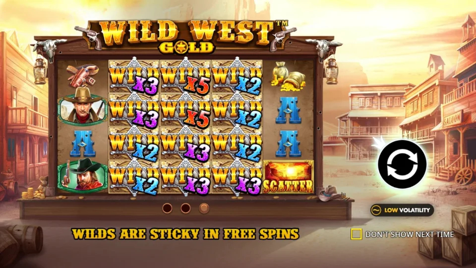 Wild West Gold: The guide illustrates wilds holding their positions in free spins.