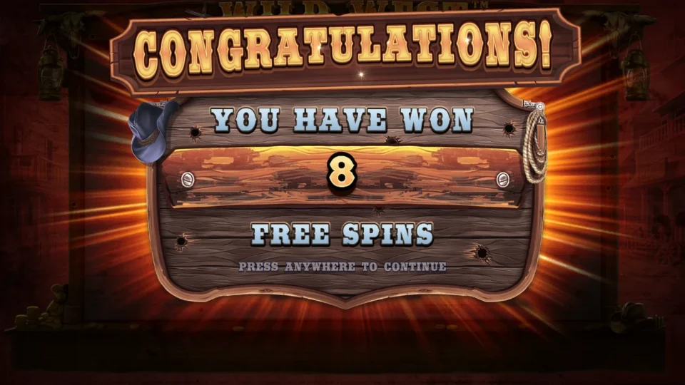 Wild West Gold: The purchased feature begins with eight free spins.