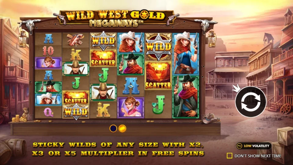 Wild West Gold Megaways: intro screen, slide 1