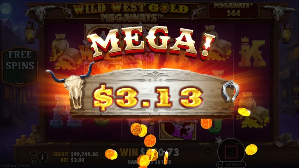 Wild West Gold Megaways: free spins result: 299.1 (bonus buy)