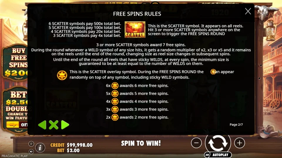 Wild West Gold Megaways rules, page 2