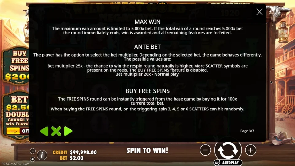 Wild West Gold Megaways rules, page 3