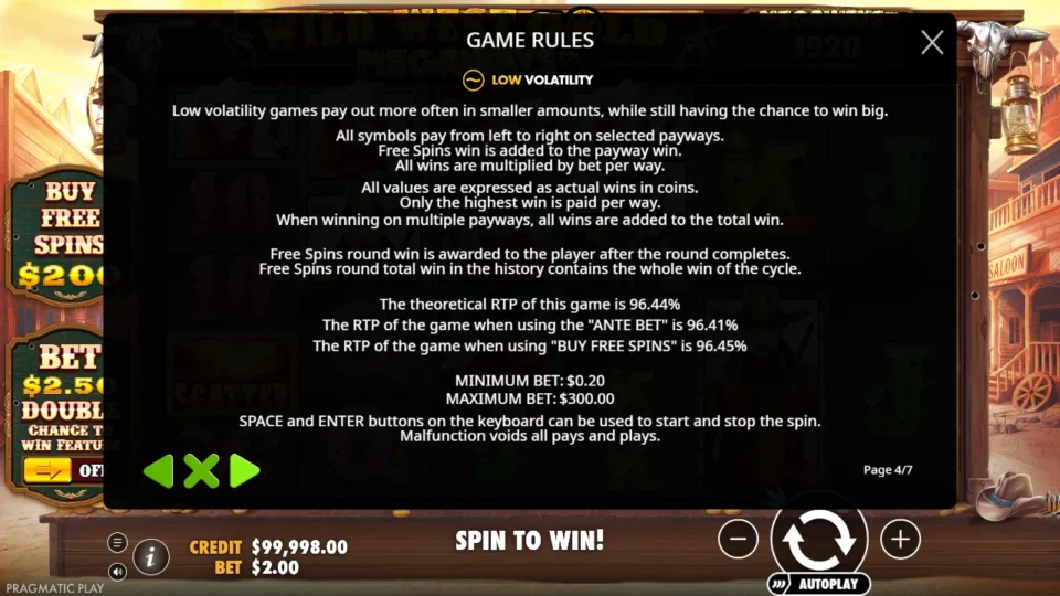 Wild West Gold Megaways rules, page 4