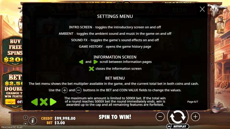 Wild West Gold Megaways rules, page 6