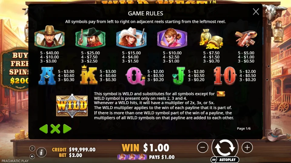 Wild West Gold rules, page 1