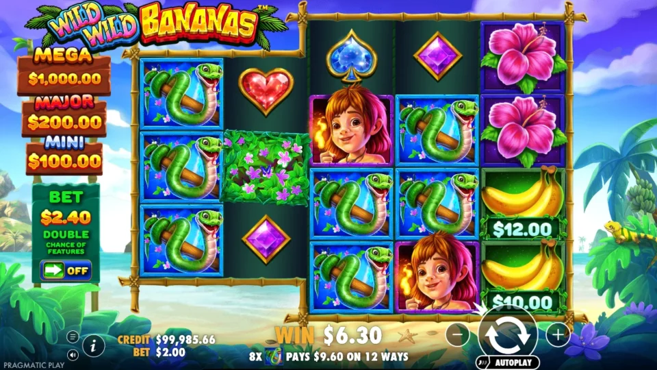 Wild Wild Bananas: Media round 13 returned USD 9.60. Snakes pay across twelve ways; the WIN counter is still counting upward.