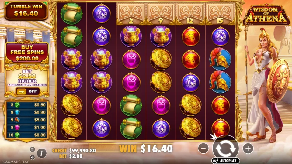 Wisdom of Athena: win 8.2x (16.4) on media spin 14