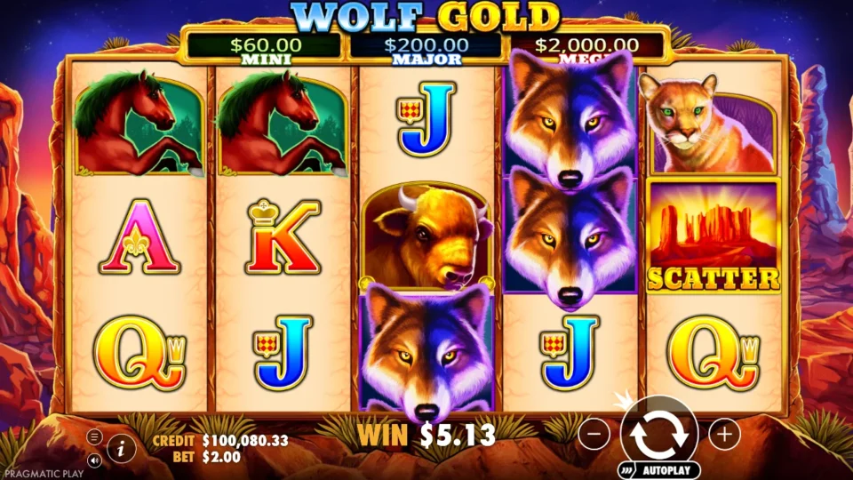 Wolf Gold: win 4.0x (8.0) on media spin 8
