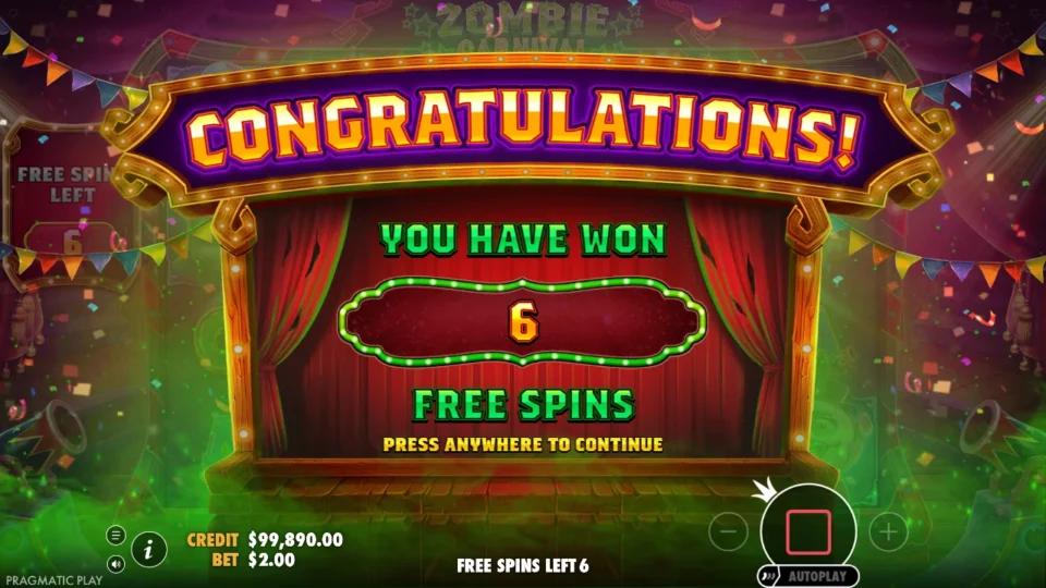 Zombie Carnival: Natural feature on media spin 71 opens with the standard 6 free spins, credit USD 99,890.00
