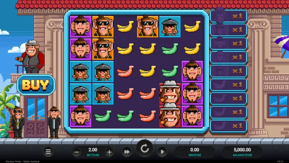 Banana Town: The six-column demo field at a FUN 2 stake before the first spin