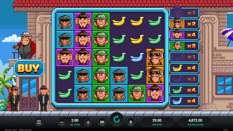 Banana Town: A FUN 29 round leaves several symbol counters at 4x
