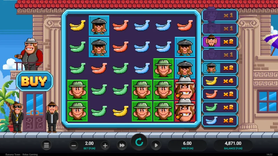 Banana Town: The yellow banana counter stands at 4x after a FUN 6 payout