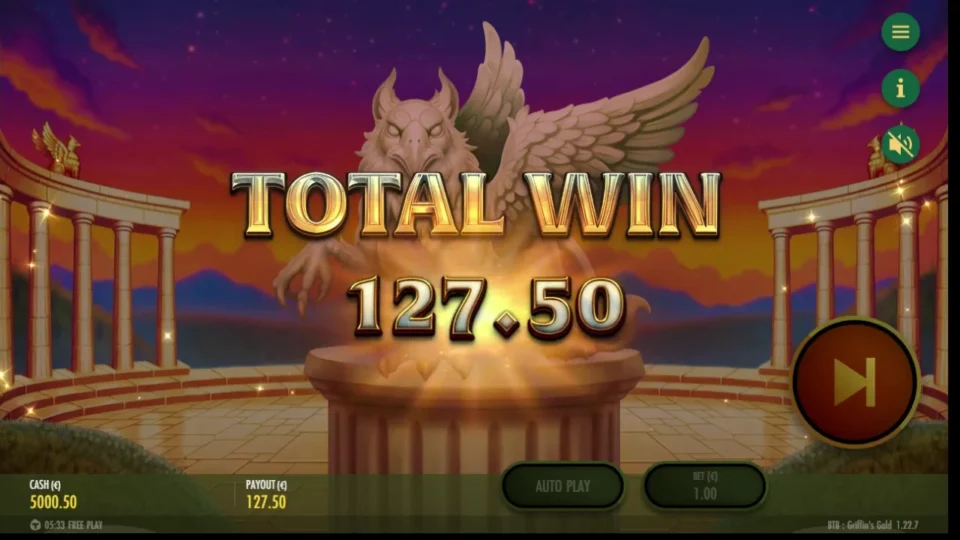 Beat the Beast: Griffin’s Gold – Reborn: TOTAL WIN of 127.50 as the result of the bought free spins