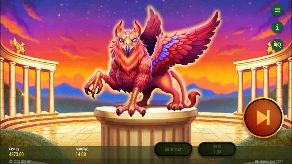 Beat the Beast: Griffin’s Gold – Reborn: The griffin on its pedestal opens the bought Bonus Game with 14.00 in the payout box